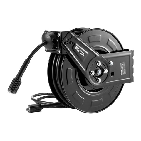 Heavy Duty Pressure Washer Hose Reel 60 Feet By One Quarter Inch Auto Rewind Steel Wall Mount For Car Wash Garden And Floor Cleaning 4000 PSI Max Smooth Retractable Hose Reel With Tangle Free Operation