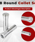 Round Collet Set Six Piece Kit For CNC Engraving And Milling Lathe Tooling with close-up views of collet details