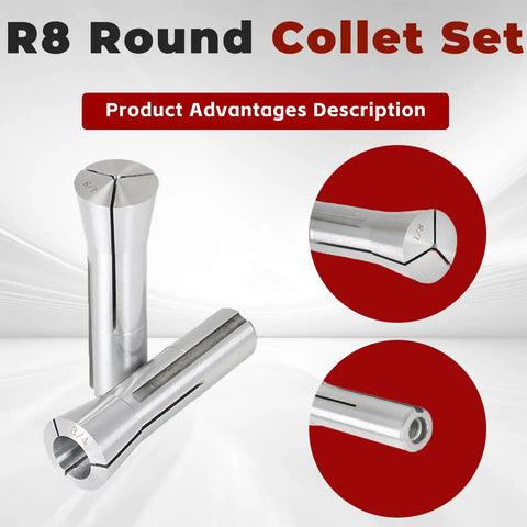Round Collet Set Six Piece Kit For CNC Engraving And Milling Lathe Tooling with close-up views of collet details