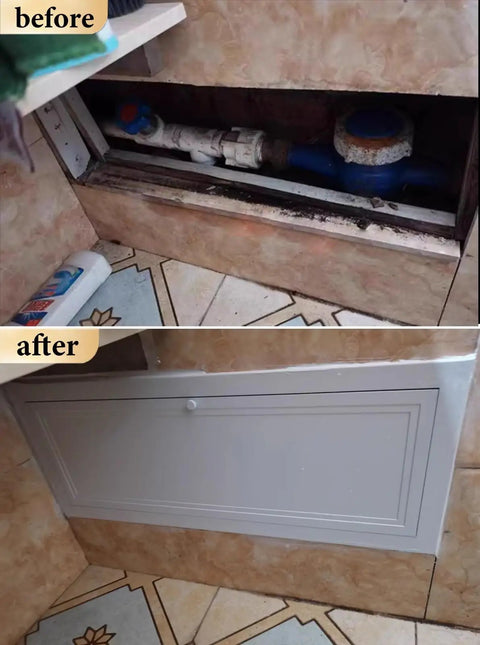 Before and after showing Heavy Duty Metal Access Panel Service Door For Drywall Electrical And Hvac Ducts Recessed Attic Wall Cover Size 34X36.