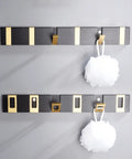 No Drill Hidden Wall Hook Rack Go To Heavy Duty Clothes Organizer For Bath And Bedroom Sturdy Multi Hook Coat Stand Keys Towels And Hats with white loofah