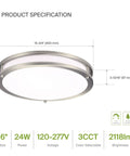 Lit Round 16 Inch LED Flush Mount Ceiling Light With 3CCT Dimmable Brightness specification diagram, Energy Star Rated