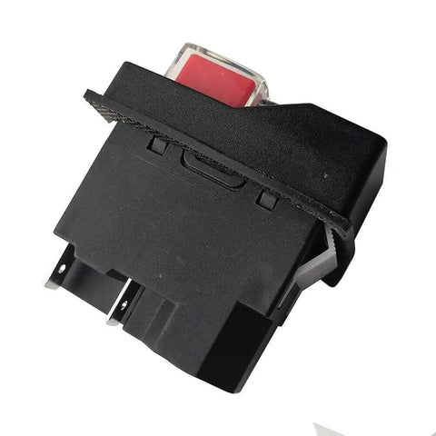 Side view of Pushbutton Electromagnetic Switch For Garden Tools 120V 220V 4 Pin 5 Terminal Double Pole Cutoff with red button