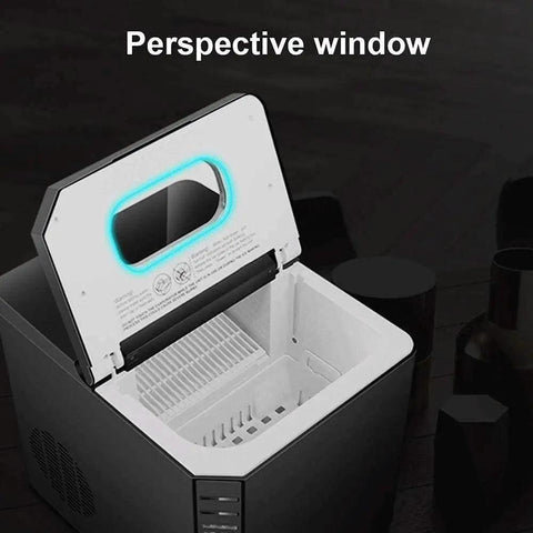 Portable Countertop Ice Maker Machine 11kg Black Electric Nugget Ice Maker With Auto Clean And Big View Window open perspective window.