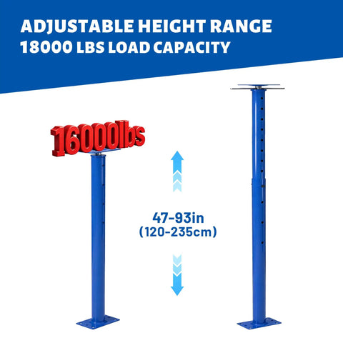 Rock Solid Adjustable Steel Jack Post Heavy Duty Structural Support 16070 Pound Capacity with 47-93in adjustable height.