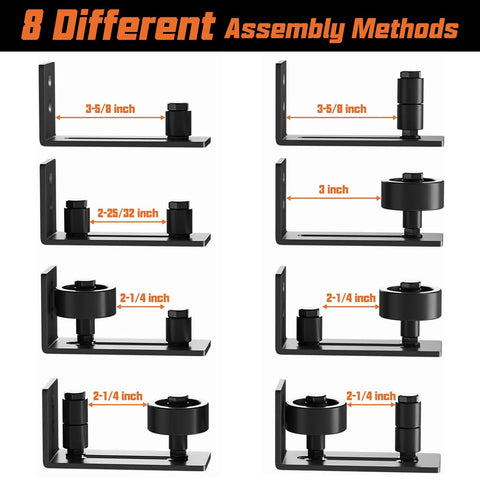 Sliding Barn Door Floor Guide Kit Two Pack With Bottom Adjustable Stay Roller in 8 configurations, black finish, rust-resistant.