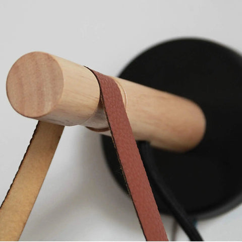 Plug In Wall Sconce Set Of Two For Bedroom Lighting With On Off Switch Black Wall Lamps With Wooden Arm detail view