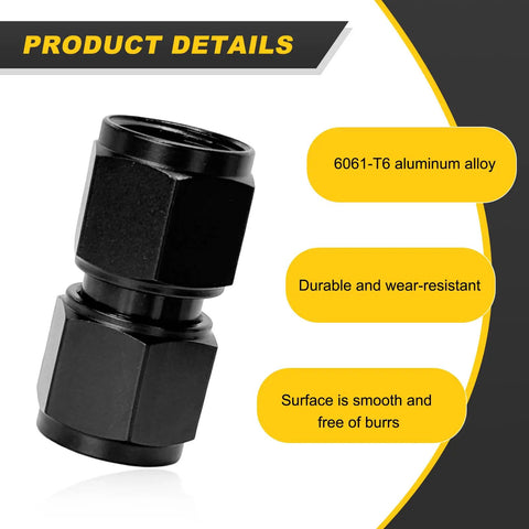 2 Pack 10AN Female To 10AN Female Swivel Coupler Fitting Aluminum Hose End Adapter For Most Vehicles Car Accessories Durable Black Anodized Aluminum Premium Quality, black 6061-T6 aluminum swivel coupler