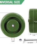 Green 4-inch oven rack caster wheel; front and side view shows 5/16 bore, 1-5/8 hub, 4-pack with bolt and nut.