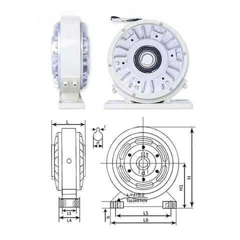Pro Grade Magnetic Powder Brake Hollow Shaft Center Hole Clutch For Air Shaft Tension Control with detailed dimensions and design