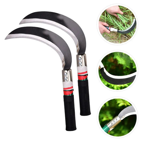Two Pack Manganese Steel Weeding Sickle Set For Easy Yard Work, Weed Cutting And Harvesting with ergonomic handle, product view
