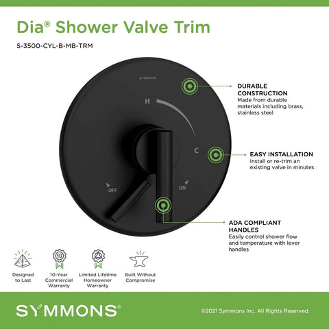 Dia Shower Valve Trim In Matte Black For Dope Modern Bathrooms Pressure Balanced Dual Cartridge Water Control Durable