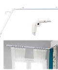 White Steel L Shape Corner Curtain Rod Adjustable From 30 To 136 Inches Wall Mounted With Glossy Smooth Finish Perfect For Bay Windows And Corner Setups