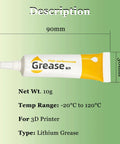 5 Pack 3D Printer Lubricant Kit Grease For Optical Axis And Gears Lube Up For Smooth Motion Includes Five Applicators Wide Compatibility With Bambu Lab X1 X1C P1P P1S A1 Mini Kobra 2 Neptune 4 Ender 3 V3 KE V3 CR10 SE, 10g lithium grease tube