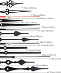 DIY Clock Movement Kit With High Torque Long Shaft Quartz Mechanisms And Replacement Wall Clock Parts Hands Set For Easy No Fuss DIY Repairs Custom Clocks And Quick Fixes. Various clock hands in different lengths shown.