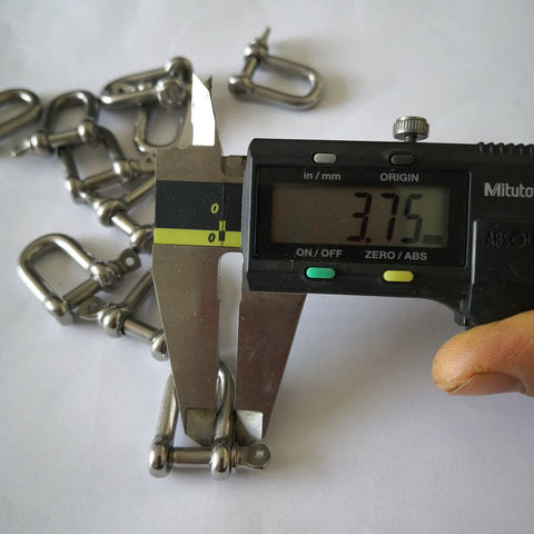 Caliper measuring Stainless Steel Mini D Shackle 4mm For Paracord Jewelry And Everyday Outdoor Gear, Tough 316 Marine Hardware