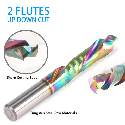 Dope Up Down Compression Spiral Router Bit For Wood Engraving And Grooving One Quarter Inch Shank Two Flute DLC Coated Solid Carbide