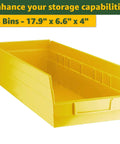 Heavy Duty Chrome Wire Utility Rack With 25 Large Slanted Storage Bins For Badass Garage Workshop And Commercial Tool Organization Hardware Solutions Yellow, close-up of yellow slanted storage bin.
