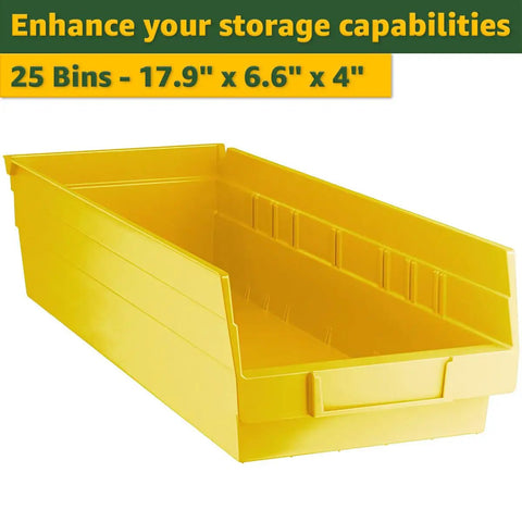 Heavy Duty Chrome Wire Utility Rack With 25 Large Slanted Storage Bins For Badass Garage Workshop And Commercial Tool Organization Hardware Solutions Yellow, close-up of yellow slanted storage bin.