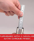 Hand holding Pro Grade Spring Tempered Steel Ruler With Satin Chrome Finish For Quick Reading Inch Graduations 24 Inch Length 4R Scale