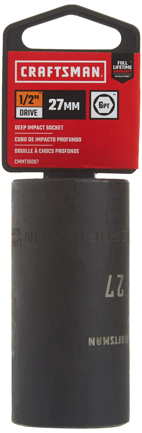Deep Impact Socket 27mm Metric, Half Inch Drive, Heavy Duty 6 Point For Maximum Torque, Corrosion Resistant Black Oxide Finish