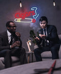 Cigar Neon Sign For Smoke Shop Bar Lounge Decor, Handmade LED Art Light, men enjoying cigars under neon light, dimmable 40x24 cm