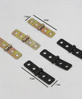 12 Pieces 180 Degree Black Wood Box Hinges For Jewelry Boxes Gift Boxes Craft Boxes And Small Cabinets 60x13mm Durable Metal Hinge Set Perfect For DIY Projects And Home Decor. Front view of metal hinges, 60x13mm with black finish, shown in open position.