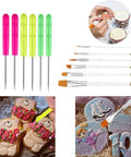 Level Up Your Baking Game With This Nifty 8 Inch Acrylic Cookie Decorating Turntable Kit Featuring Six Sturdy Brushes And Six Precision Scribe Tools For Flawless Icing And Sugar Craft Designs, showcasing colorful scribe tools and brushes.