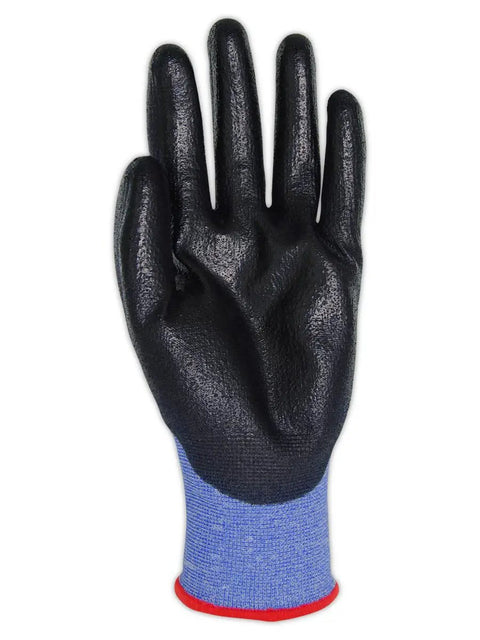 Lightweight AeroDex Polyurethane Palm Coated Work Gloves, ANSI A4 Cut Resistant, Size Small 7, black palm, blue cuff
