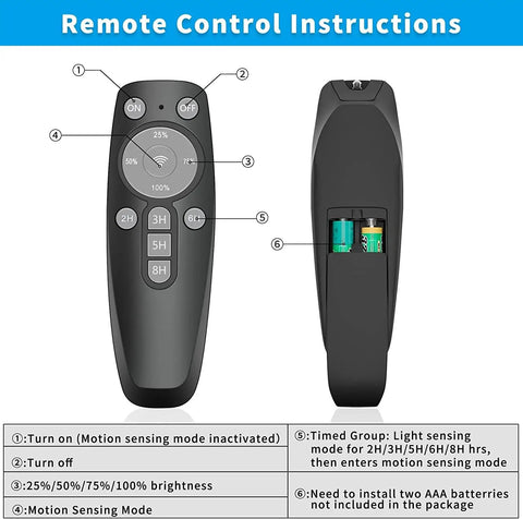 Remote control for Solar Street Light Outdoor 20W 4000K LED IP65 Waterproof Dusk To Dawn with motion sensor features.
