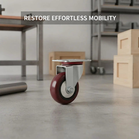 Badass Swivel Plate Caster With Two Point Five Inch TPR Wheel And 4X4 Mounting Base for smooth rolling in workspace.