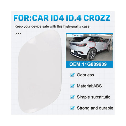 Premium Exterior Charging Port Cover And Fuel Tank Door Cap Compatible With Vw Id4 Automotive Swag heavy-duty white ABS install.