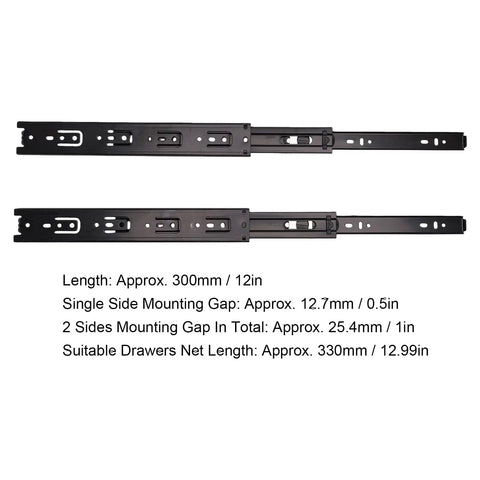 12 Inch Full Extension Drawer Slides Side Mount Rails 100 Lb Heavy Duty Ball Bearing For Kitchen Cabinets, Vanities, And Desks