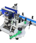 Kickstart Your Production With This High Speed Automatic Round Bottle Labeling Machine featuring desktop conveyor and labeling mechanism.