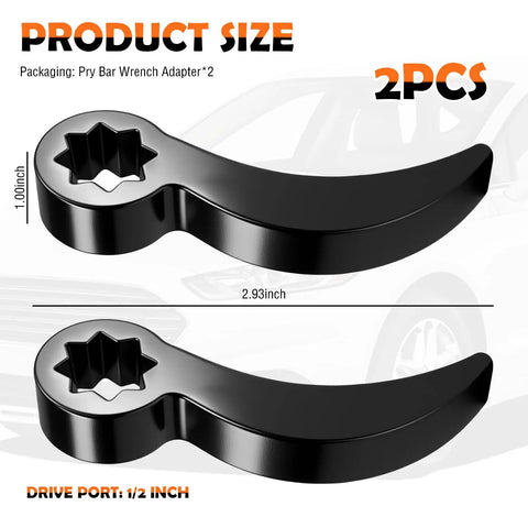 Heavy Duty Half Inch Drive Pry Bar Wrench Adapter With 8 Point Bull Horn Ratchet Attachment For Half Shaft And Cv Axle Removal shown with size details.