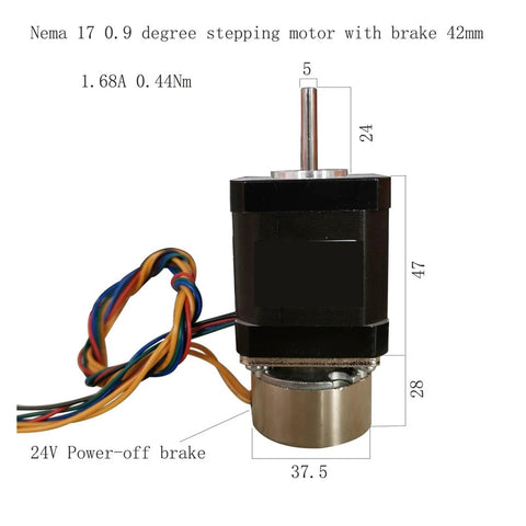 Nema 17 0.9 Degree Stepper Motor With Holding Brake 0.44Nm 1.68A 24V Power Off Brake 42mm Frame Great For CNC Machines