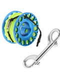 Finger Reel Diving Gear with Aluminum Reel and 100 Ft High Visibility Line Double Ended Bolt Snap Clip Lightweight Corrosion Resistant