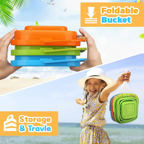 Collapsible Silicone Beach Bucket Large Pail For Sand And Water Play Kid And Adult Friendly Grab And Go Beach Toy For Camping