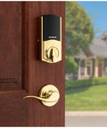 Traditional Home Connect Keypad Smart Lock Deadbolt With 10 Button Keypad One Touch Locking 250 User Codes Z Wave 700 SmartKey Satin Nickel Finish Backward Compatible With Existing Hubs And Panels on wooden door