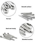 Close-up of 304 stainless steel cotter pins from All In One 340 Piece Six Sizes 304 Stainless Steel Cotter Pin Clip Assortment Kit