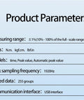 Pro Grade Torque Testing System With 20 Nm Capacity Real Time Measurements At 2000 Hz Peak Sampling One Percent Accuracy Long Battery Life Up To Ten Hours And Quick Charge For Smooth Quality Control parameter chart