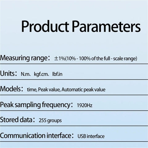 Pro Grade Torque Testing System With 20 Nm Capacity Real Time Measurements At 2000 Hz Peak Sampling One Percent Accuracy Long Battery Life Up To Ten Hours And Quick Charge For Smooth Quality Control parameter chart