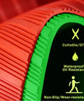 Tough As Nails Dielectric Mat High Voltage Insulated Rubber Floor Mat 1000V Rated 3mm Thick Green Heavy Duty Non Skid Insulation For Electrical Substation And Workshop Projects 1.2 X 10 M close-up showing cuttable, waterproof, non-slip edges.