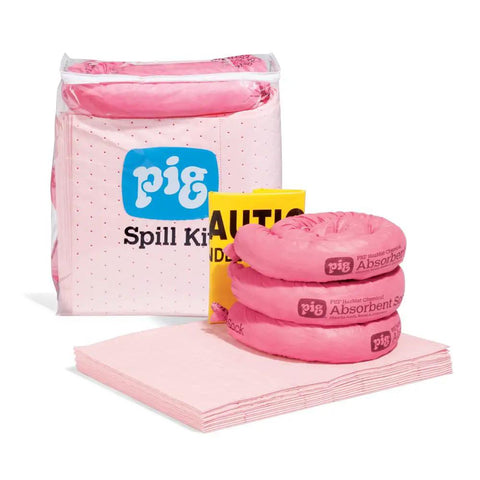 HazMat Spill Kit For Quick Cleanup, Absorbs Up To Five Gallons, Includes 3 Absorbent Socks, 12 Mats, 2 Disposal Bags, Compact 5 By 15 By 18 Inch Kit For Industrial And Lab Spills, Kit 367