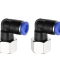 2 Pack Push To Connect 90 Degree Pneumatic Elbow Fittings Three Eighths Inch NPT Female 8mm Tube OD Blue Nickel Plated Brass Quick Connect