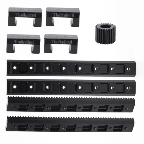 High Precision Zinc Alloy Sliding Rail And Toothed Gear Set For DIY Robotics, linear motion kit with black rail brackets and gear