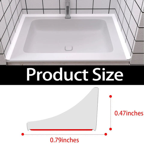 Collapsible Self Adhesive Silicone Shower Threshold Water Dam Seal Strip For Dry And Wet Separation In Bathroom And Kitchen Waterproof Barrier Edge Trim Easy Peel And Stick 67 Inch Long White shown on countertop with size dimensions of 0.79 inches wide and 0.47 inches high at a 90° angle