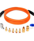 Built Damn Tough 3/8 Inch By 10 Ft Hybrid Air Compressor Hose Kit With Solid Brass Quick Connects 360 Degree Swivel and 1/4 Npt Plugs components layout.