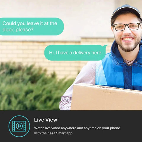 Delivery person with parcel using 2K Plus Outdoor Wired Security Camera With Person And Motion Detection, 24 Seven Recording