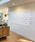 Seamless 3D Foam Wall And Ceiling Panels Kit For DIY Glue-Up, White Finish, installed in living room.